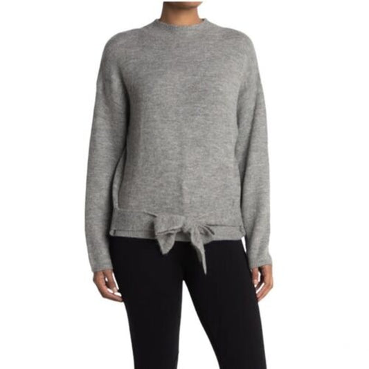 Wayf Tie Front Waist Mock Neck Pullover Sweater LARGE Light Grey NWT