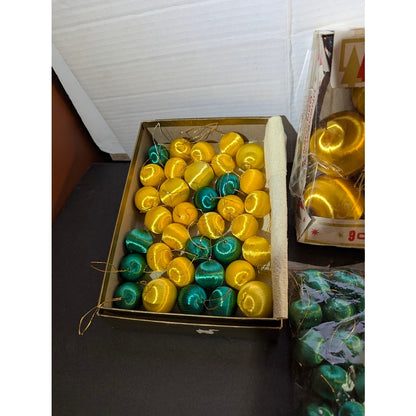 holiday lot of  68 spun nylon ornamets mini green gold 2" and 1"