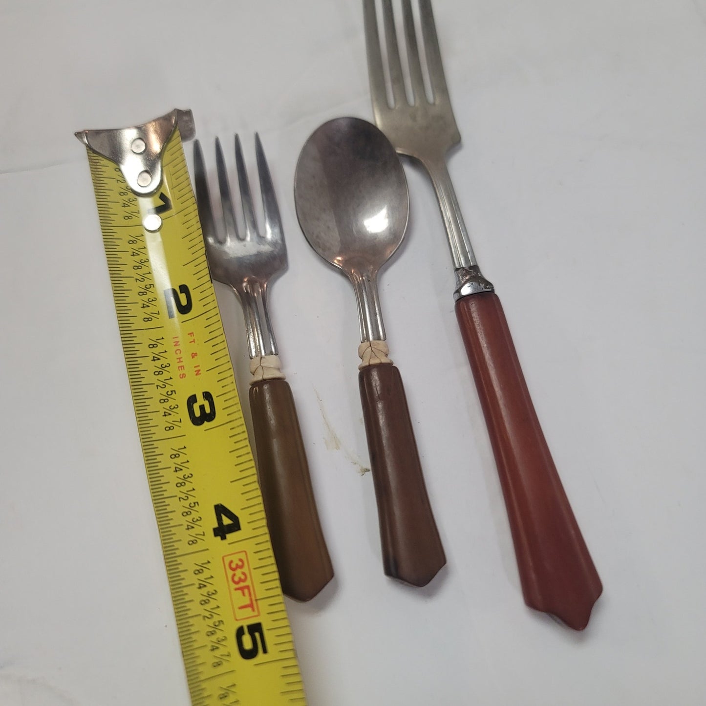 Set of 3 Bakelite Butterscotch Brown Handled Fork and child set Stainless Steel