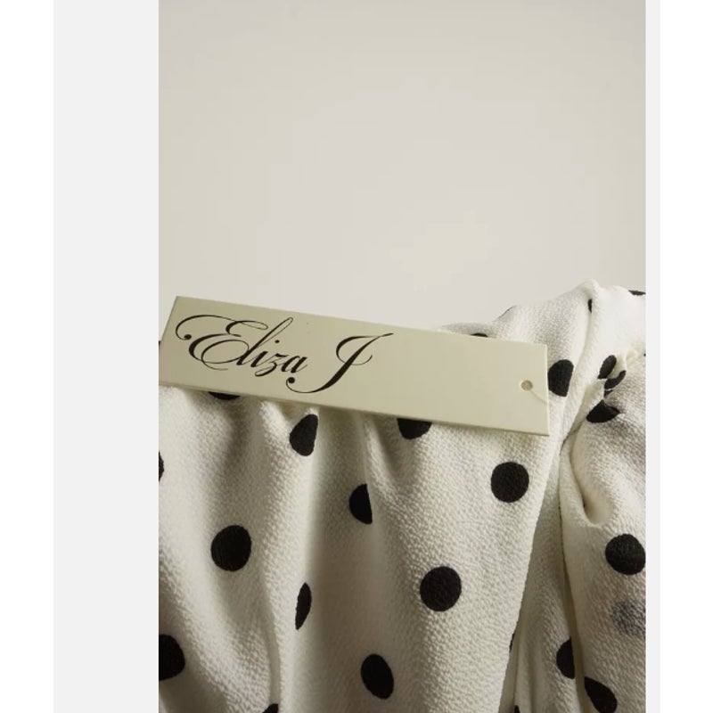 Eliza J NEW White Navy Polka Dot Crepe Dress 10 High Low Fit Flare NEW Cocktail