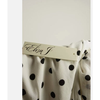 Eliza J NEW White Navy Polka Dot Crepe Dress 10 High Low Fit Flare NEW Cocktail