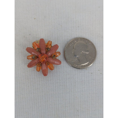 Vintage Hong Kong Spike Bead Cluster Clip On Earrings Mid Century Retro Chic