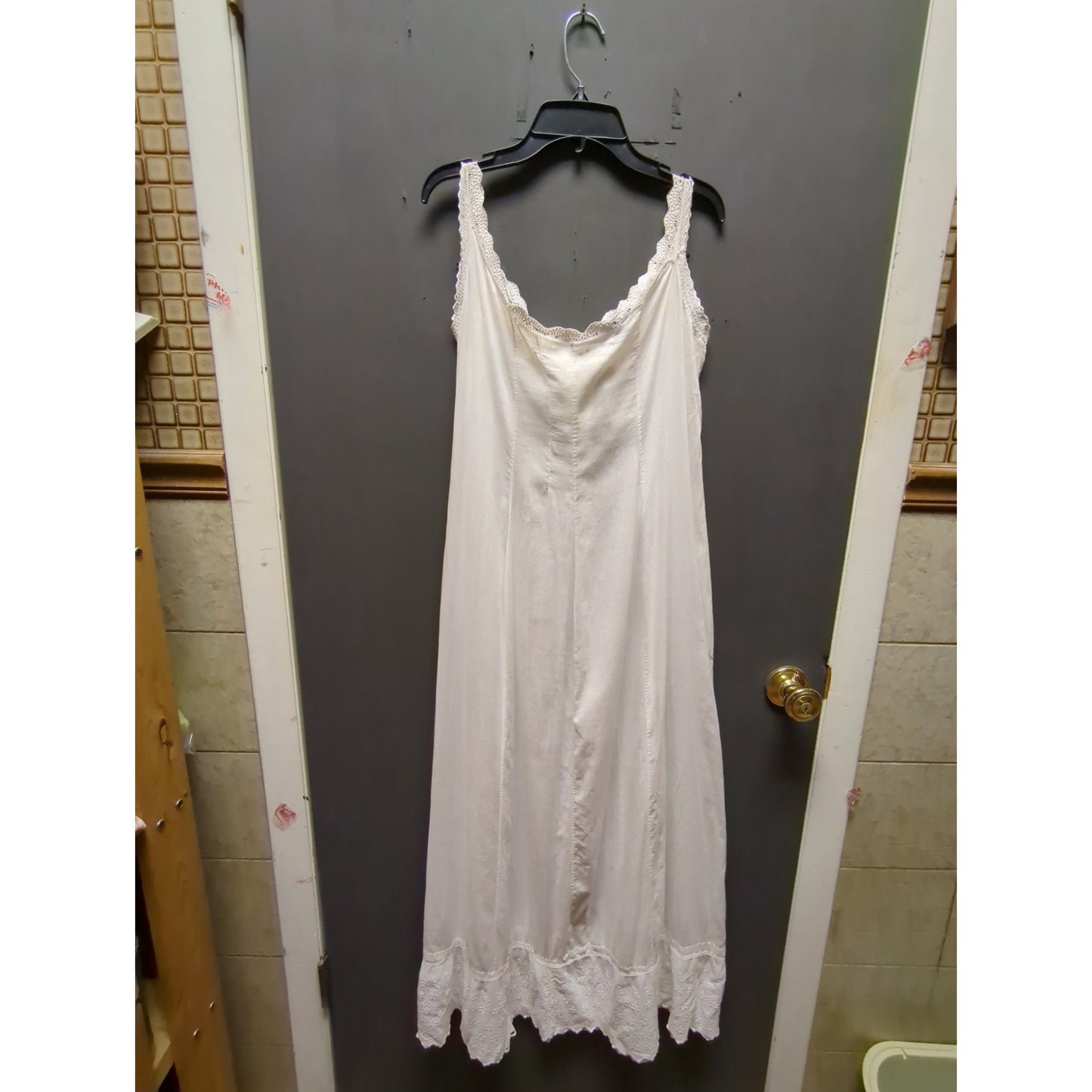 Edwardian antique White cotton lace cotton sleeveless dressing gown undergarment