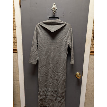 Vintage Barbara Carol Wool Knit Maxi Dress Grey Sailor Collar Bow Accent Medium