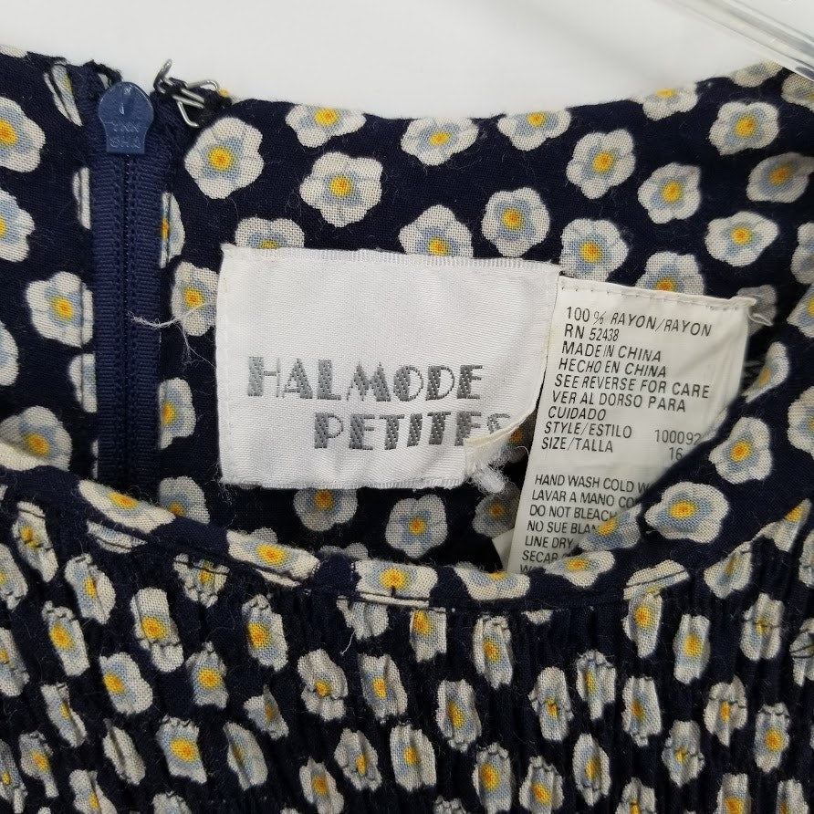 Halmode Petites SMocked Short Sleeve Floral Size 16 Dress shoulder pads PRAIRIE
