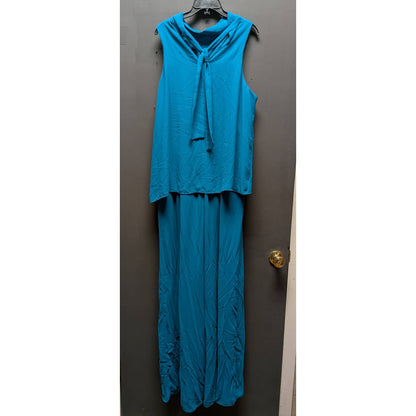 Halston Heritage Turquoise Blue Sleeveless Layered Tie-Neck Maxi Gown Dress 16