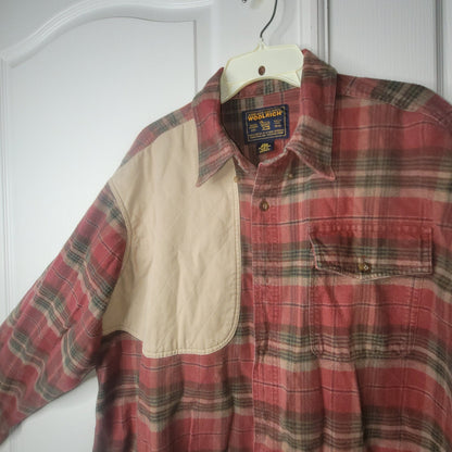 Woolrich Mens 2XL Plaid Flannel Shooting Shirt Canvas Patch Hunting Red Green