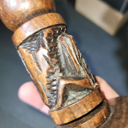 Vintage 7" Hand carved wood taper candlestick holder Carved Tribal figure