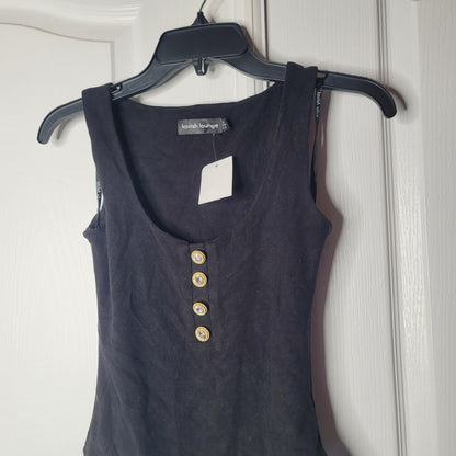 NEW lavish Alice lounge black bodysuit gold rhinestone buttons Sleeveless Size 2