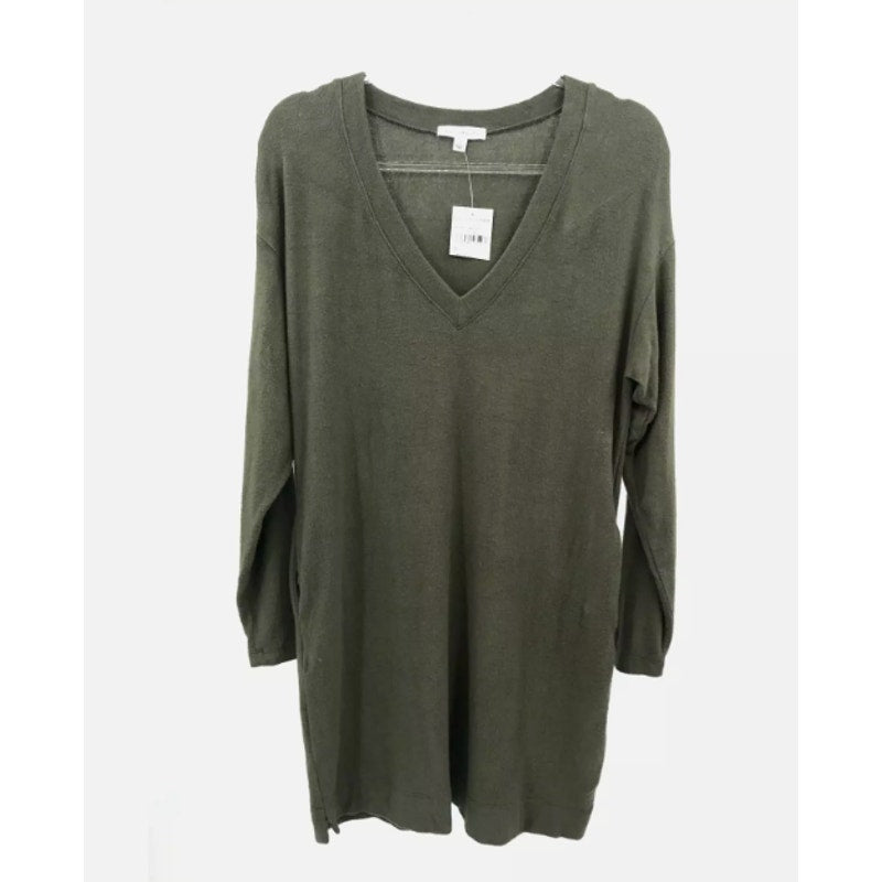 Socialite Olive Green V-Neck Light Fleece Long Sleeve Mini Dress Size XS