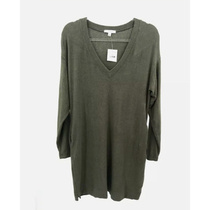 Socialite Olive Green V-Neck Light Fleece Long Sleeve Mini Dress Size XS