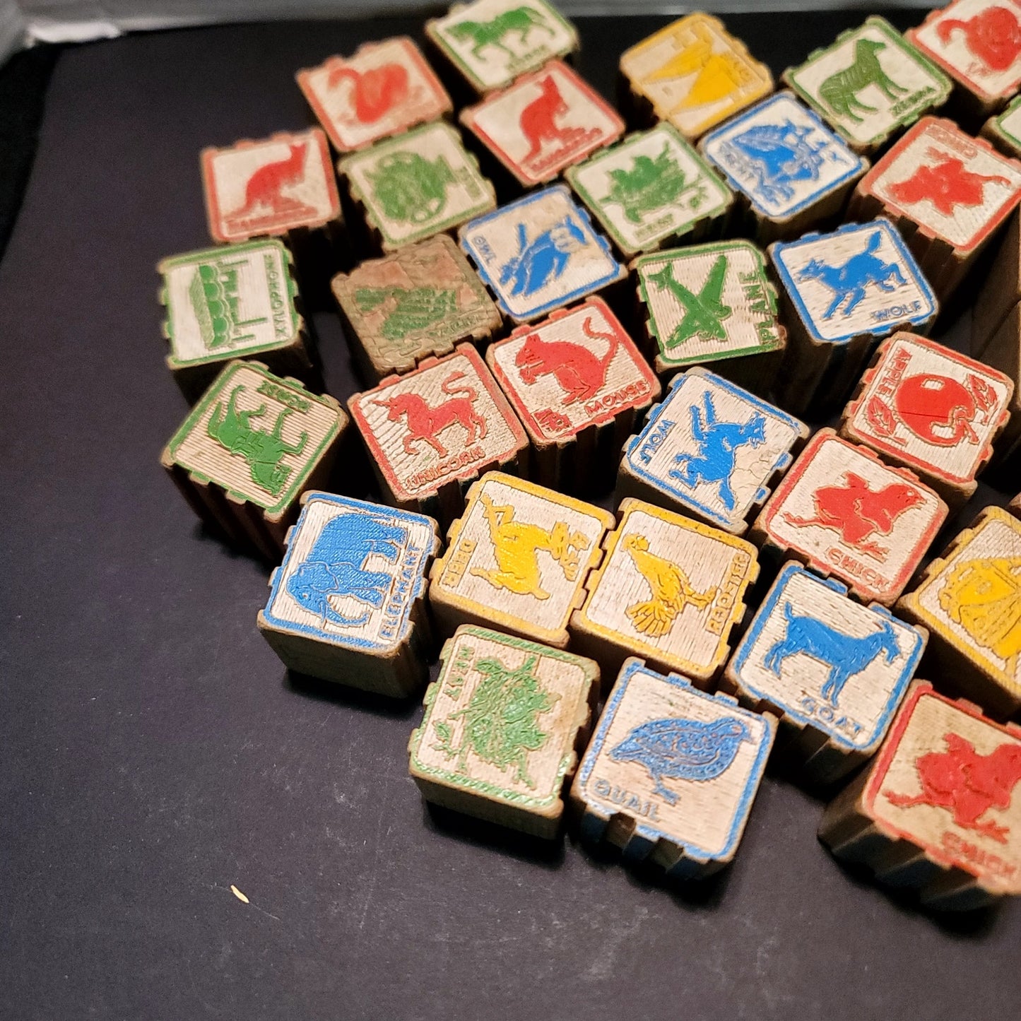 Vintage Wooden Alphabet & Animal Blocks Set (40 Pcs) Various Crafts Toys Play
