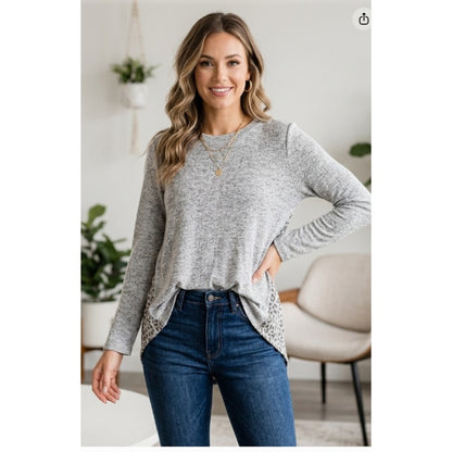 Bobeau Pullover Sweater Size Large High Low Hem Long Sleeve Gray NEW