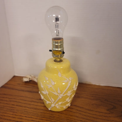 Vintage Yellow Ceramic Ginger Jar Table Lamp White Floral Petite PalmBeach