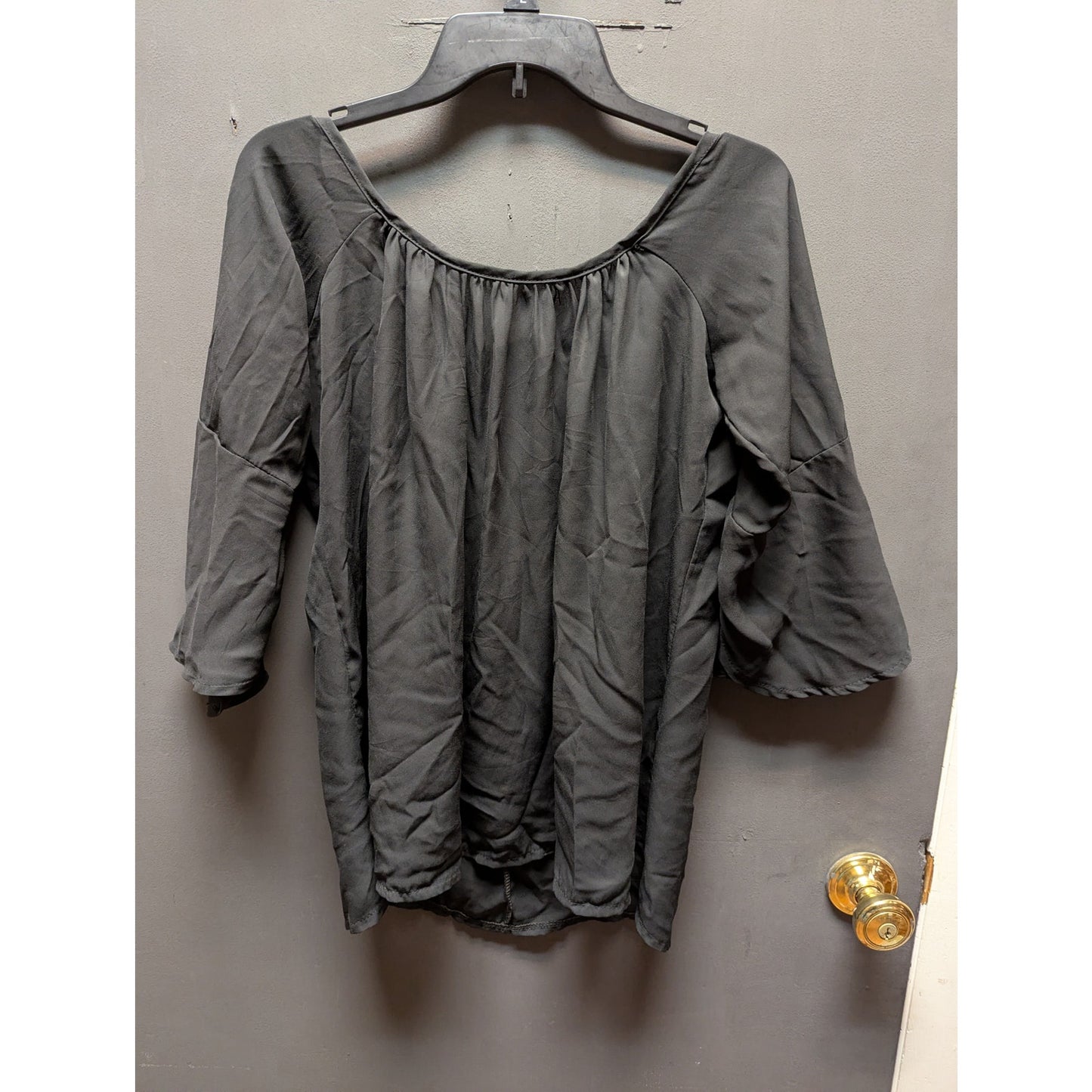 Makiyo Black Sheer Chiffon  Shoulder Tunic Top XXL NEW Open Back 3/4 sleeve