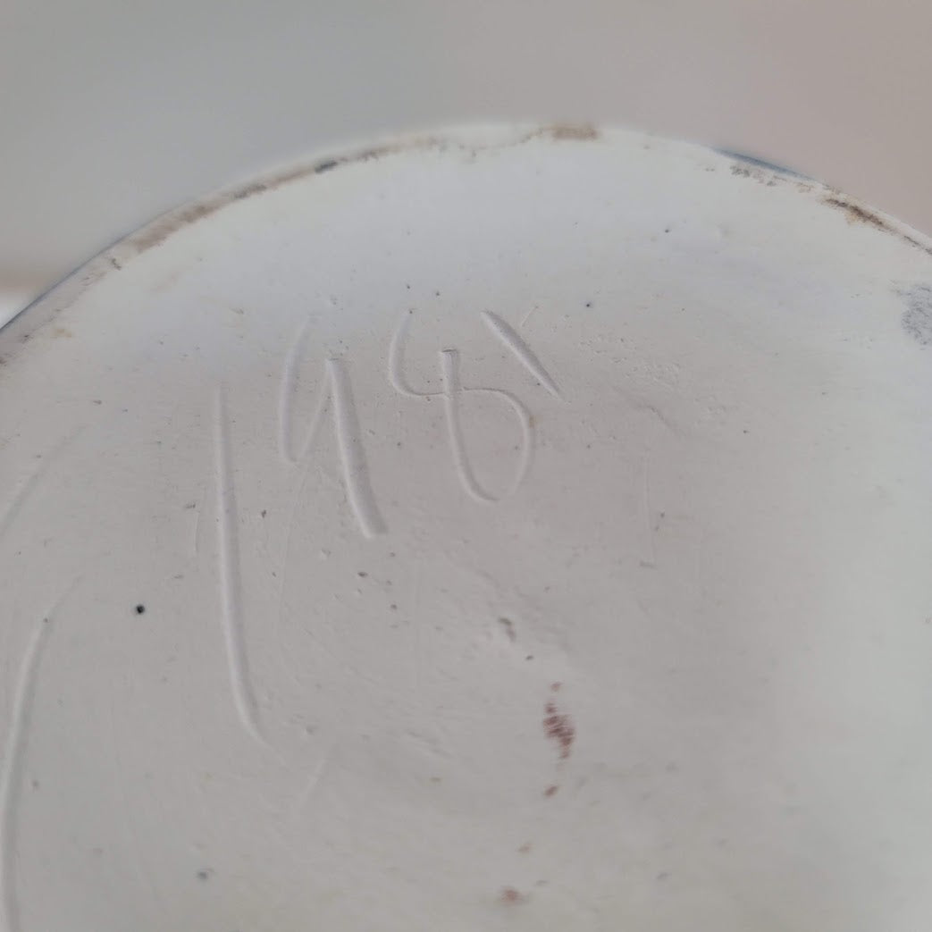 handcrafted incised vase blue white tree of life signed 1981 two trees Chuppah