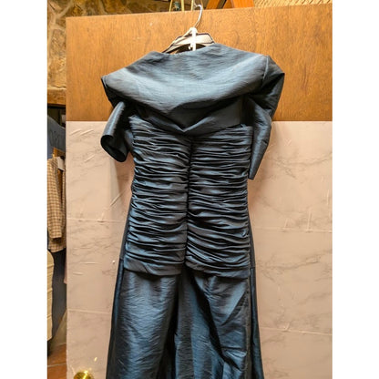 Jean De Lys Size 8 Womens Formal Dress with jacket Maxi Blue Taffeta Iridescent