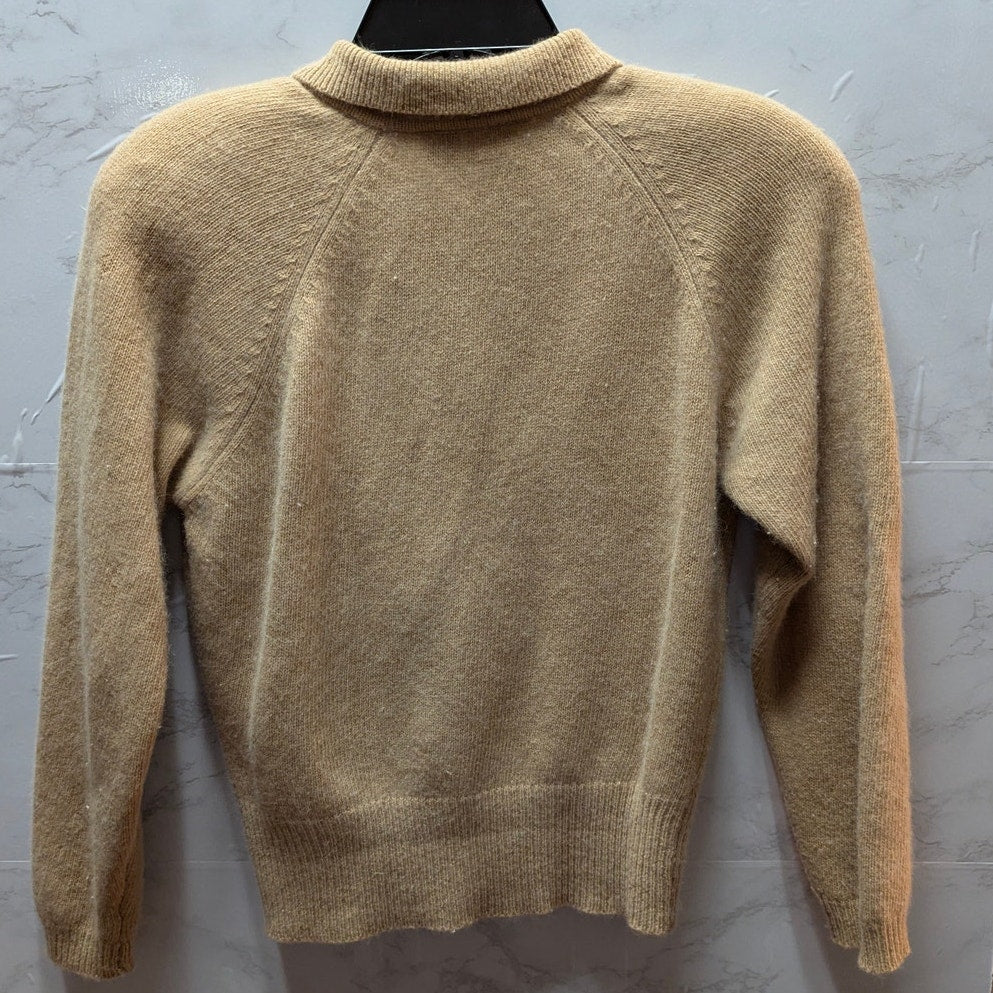 Liz Claiborne Petite Angora Wool Blend Knit Polo Sweater Camel Tan Vintage Y2K