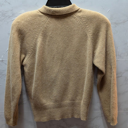 Liz Claiborne Petite Angora Wool Blend Knit Polo Sweater Camel Tan Vintage Y2K