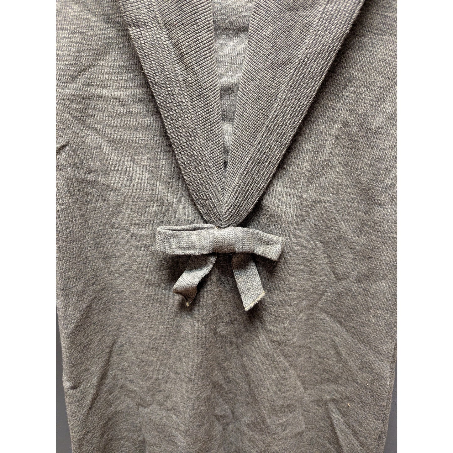 Vintage Barbara Carol Wool Knit Maxi Dress Grey Sailor Collar Bow Accent Medium
