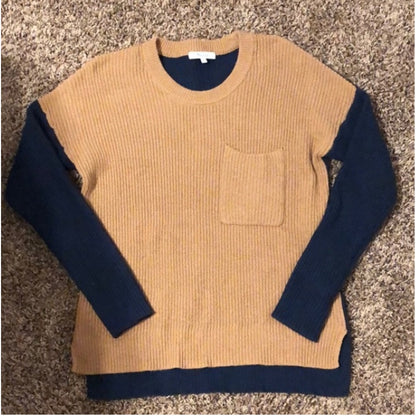 Madewell Thompson Pocket Pullover Sweater Colorblock Navy/Brown Long Sleeve XS