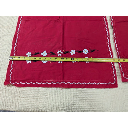 Vintage Cotton Coverlet 2 Shams Queen/Full red white embroidery Floral Medallion