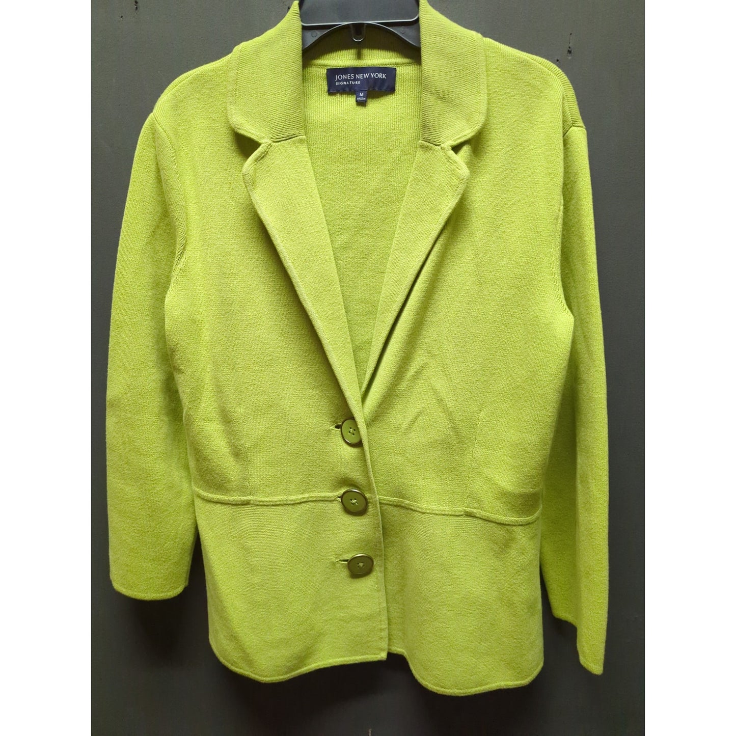 Jones New York Signature Lime Green Knit Cardigan Jacket Size Medium peplum