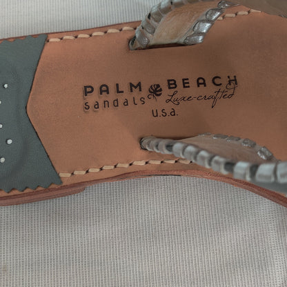 Palm Beach Sandals Metallic Gray Leather Flat Sandals Size 10 USA Made