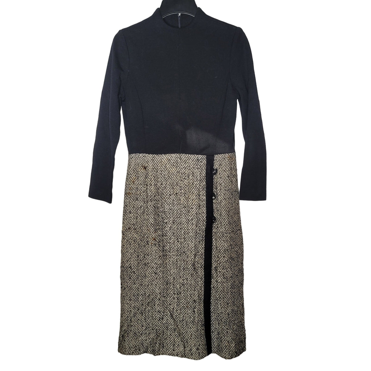 Vintage NO TAGS Heavy black tweed dress lined winter fall long sleeve 1 Pc. MED