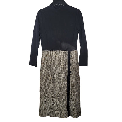 Vintage NO TAGS Heavy black tweed dress lined winter fall long sleeve 1 Pc. MED