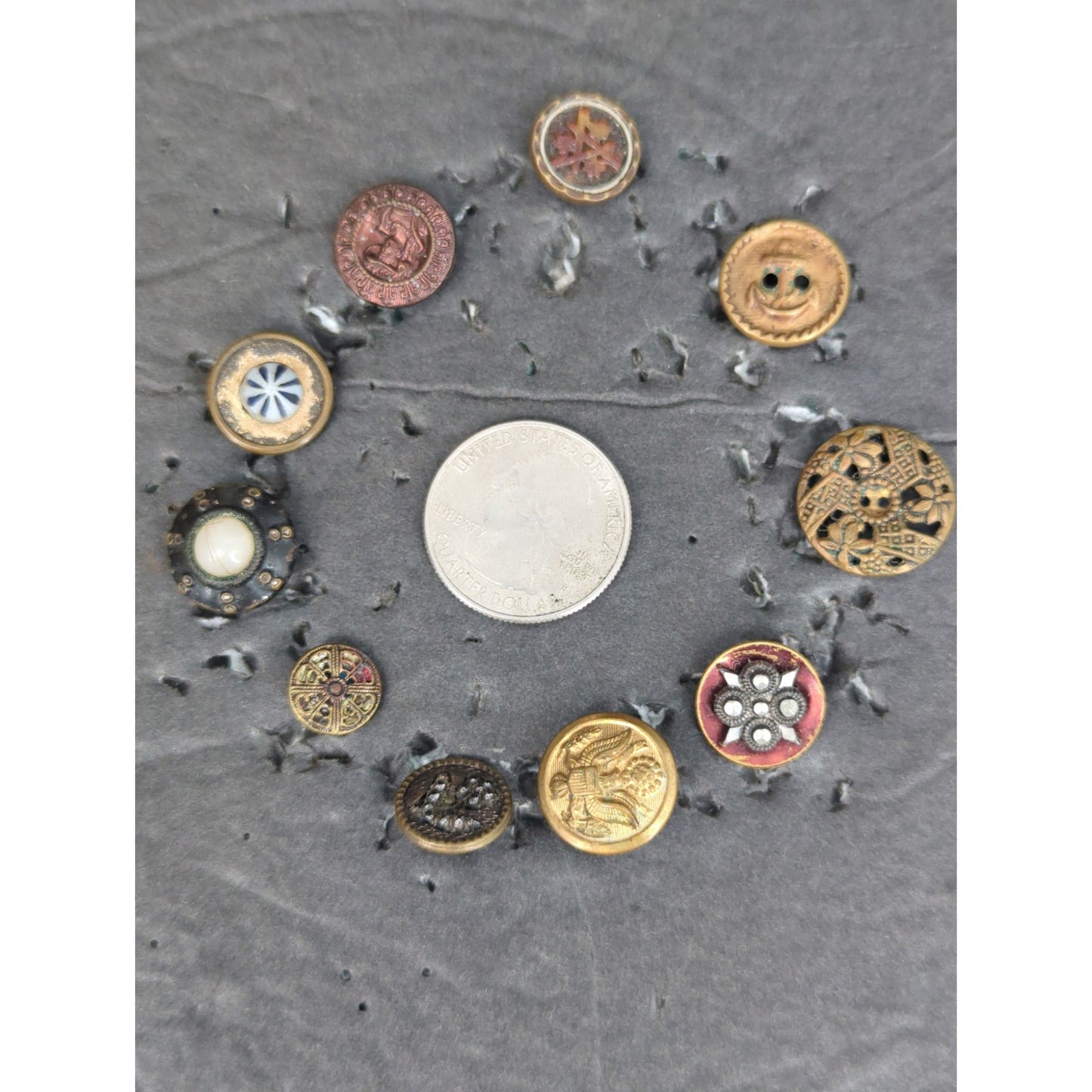 LOT VV of 10 Antique Vintage Victorian Brass Mixed Materials Buttons ESTATE FIND