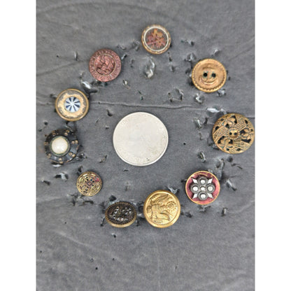 LOT VV of 10 Antique Vintage Victorian Brass Mixed Materials Buttons ESTATE FIND