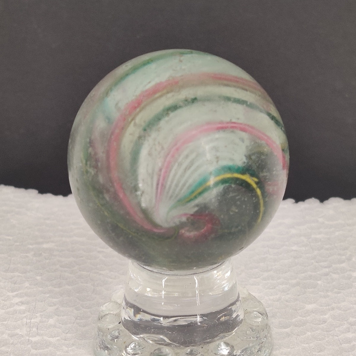 Antique German Glass Marble Swirl Pink Green Giant 1-7/8" Minor Wear Nicks #C1