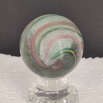 Antique German Glass Marble Swirl Pink Green Giant 1-7/8" Minor Wear Nicks #C1