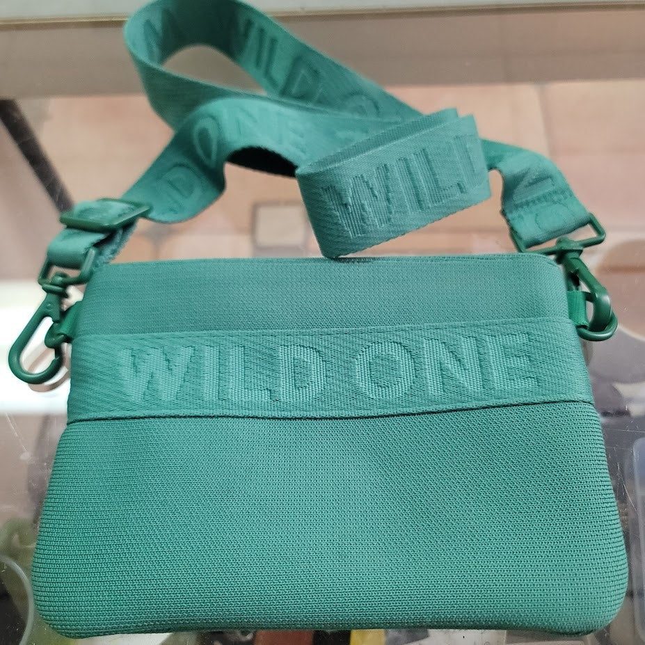 Wild One Spruce Green Recycled Knit Crossbody Treat Pouch Dog Walking Bag