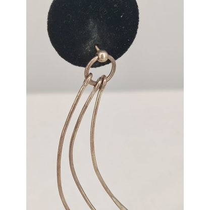 Vintage Gold Tone Minimalist Curved 3-Tier Dangle Earrings