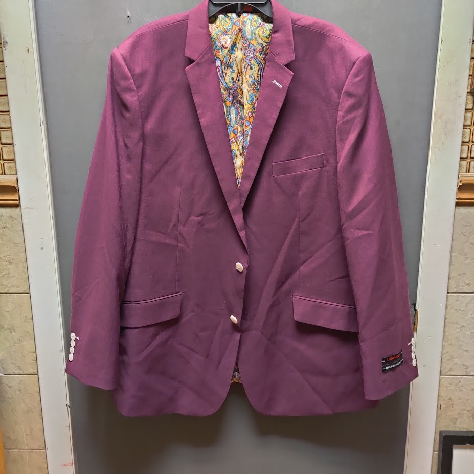 Linea Uomo 48 Long Plum Purple Blazer Sport Coat Paisley Lining Stretch