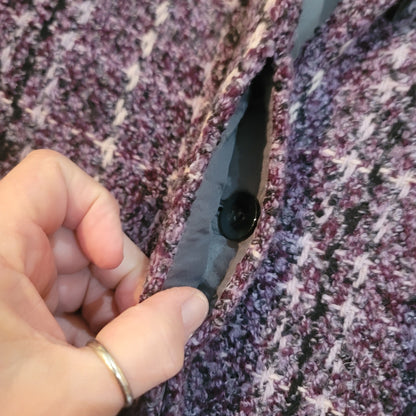 Herve Bernard Purple Coat Plaid wool Size 14 Knee Length Coat button front lined