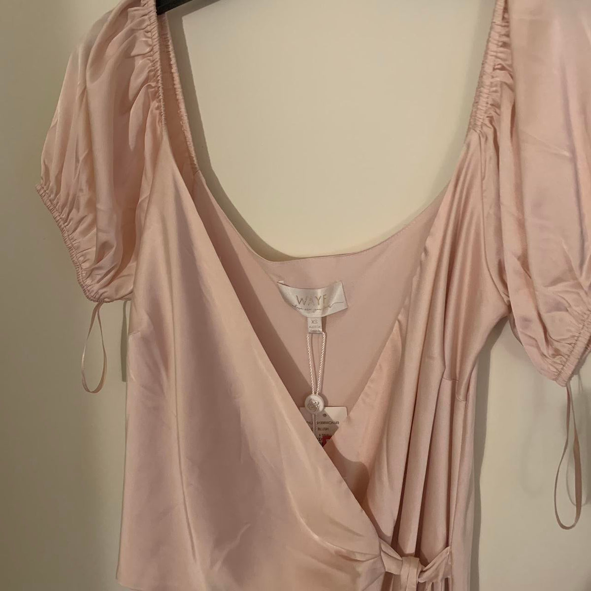 WAYF The Bea Faux Wrap V-Neck Dress New Satin Maxi Formal Wedding PINK Size 8