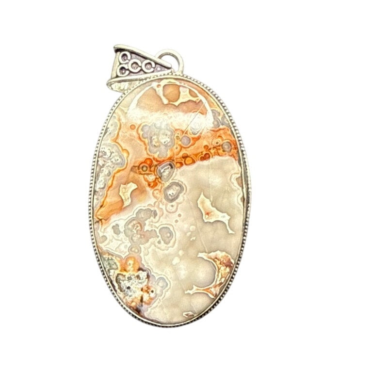 Large Sterling Silver [Flower / Crazy Lace] Agate Statement Pendant 2"  Large