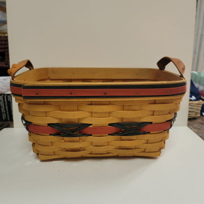 Longaberger basket brown red blue stars handles oblong double handle 11"
