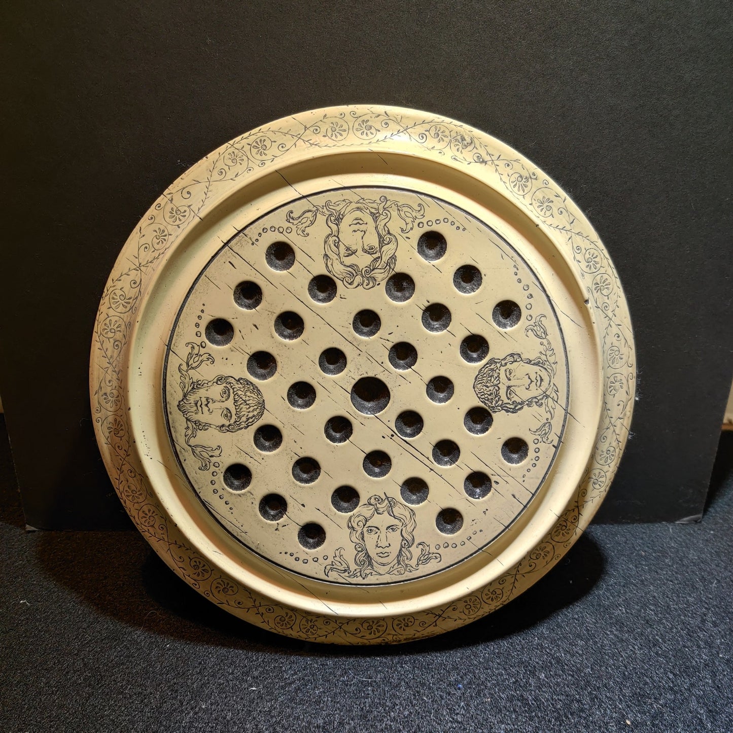 Scrimshaw Solitaire Game Board Vintage Played with Marbles Single Player