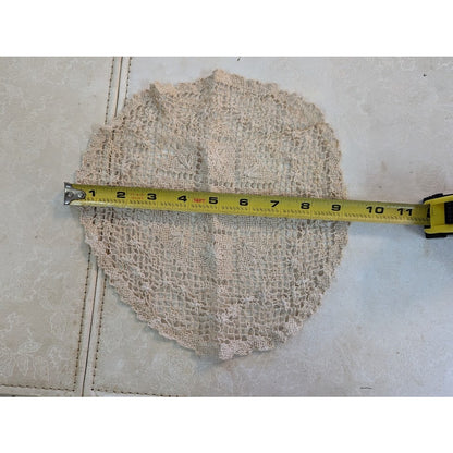 Antique FILET LACE NETTING flowers Neutral Round Doily 9" round Cottage 40's