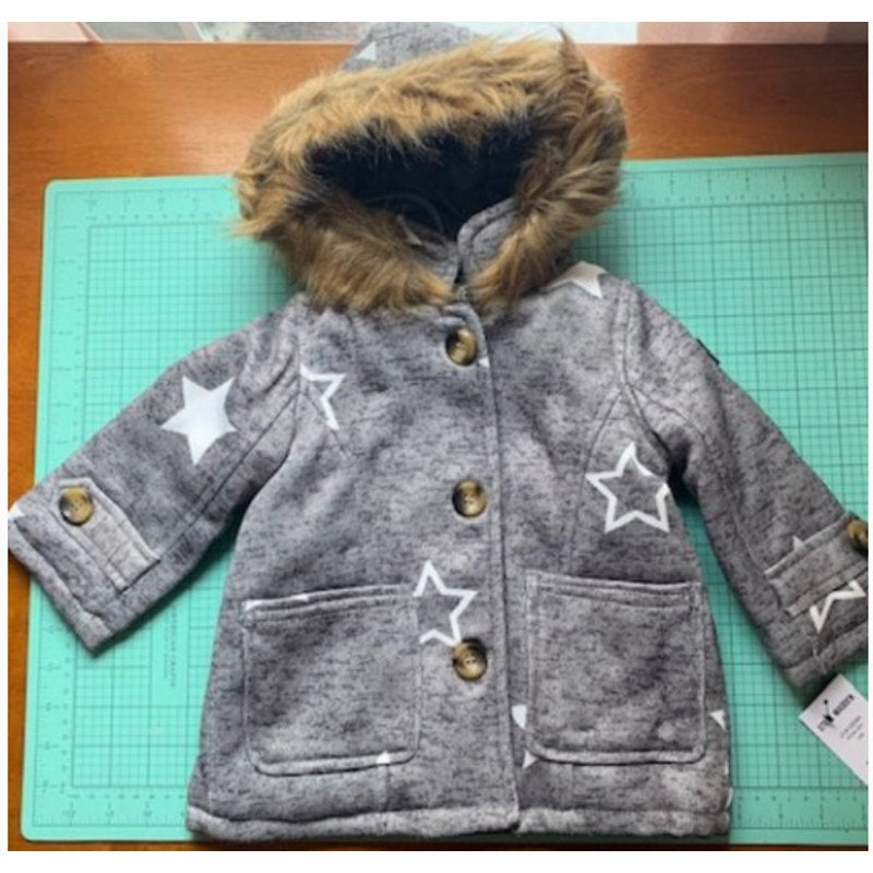 Steve Madden Faux Fur Trim Star Print Coat Heather Gray Baby Girl's 12 Months