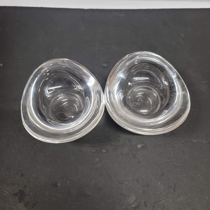 Pair clear glass NAMBE candleholder Crystal Art Votive Freeform Two Signed
