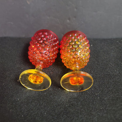 Vintage L.E. Smith Hobnail Red Amberina Goblet orange aperitif knobby glasses 4"