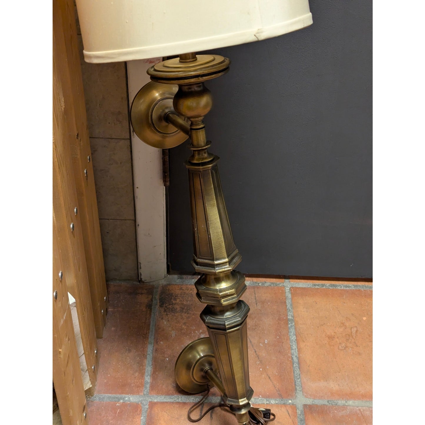 30" Hollywood Regency Pillar Column Double wall mount light fixture Brass Lamp