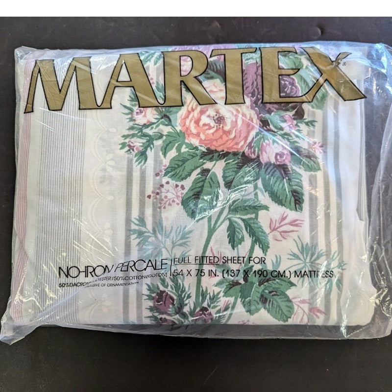 Set of 3 Martex FULL Flat and Fitted Sheet No Iron Percale Vintage New Old Stock