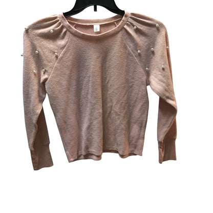 1901 Blush Pink Pearl Shoulder Sweater: Elegant Casual Cozy Long Sleeve Pullover