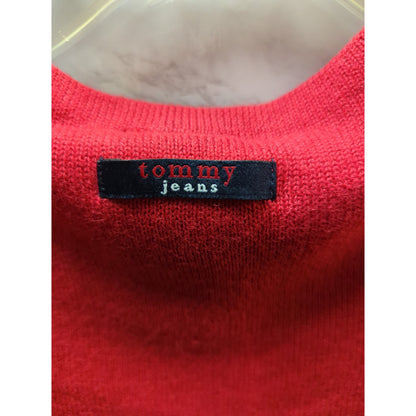 Tommy Jeans Vintage Red Black White Plaid Knit Sweater Vest Medium Sleeveless